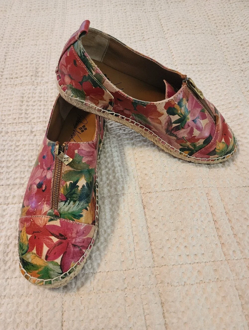 Patricia Nash Pink Floral Leather Zip Top Espadrille Slip-On Sz 9 New Beach